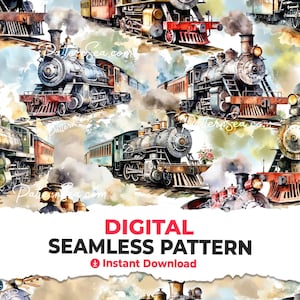 Train Digital Seamless Pattern File Papers Sublimation Sublimate File Cake Topper Tumbler Wrap Design Printable Digital Paper