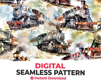 Train Digital Seamless Pattern File Papers Sublimation Sublimate File Cake Topper Tumbler Wrap Design Printable Digital Paper