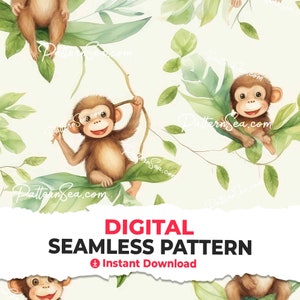 Apunge sömlöst mönster: Djungelbladdesign (digital nedladdning)