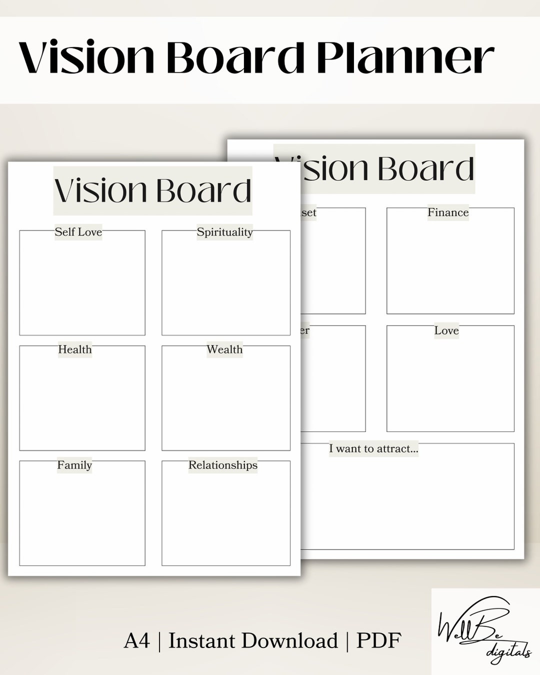 Vision Board Planner Vision Board Template PDF Planner Template Vision