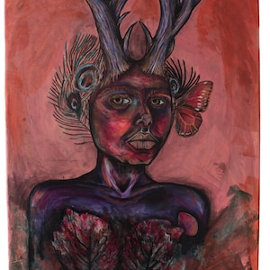 Mary – Peinture acrylique originale sur toile (50x40 cm) – Portrait abstrait de la série « Visages de l'inquiétude » – Art sur le TDAH et les émotions
