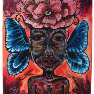 Kaya – Peinture acrylique originale sur toile (70x50 cm) – Portrait abstrait de la série « Visages de l'agitation » – Art sur le TDAH et les émotions
