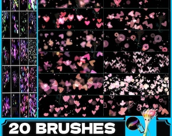 Set de pinceles de corazón para Procreate: Resaltado con brillantina, efecto de luz para pintar