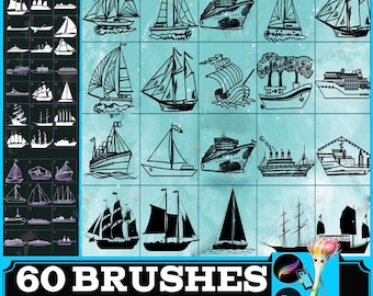 Procreate Boat Stamp Brushes: Ship Silhouette PS Brushes