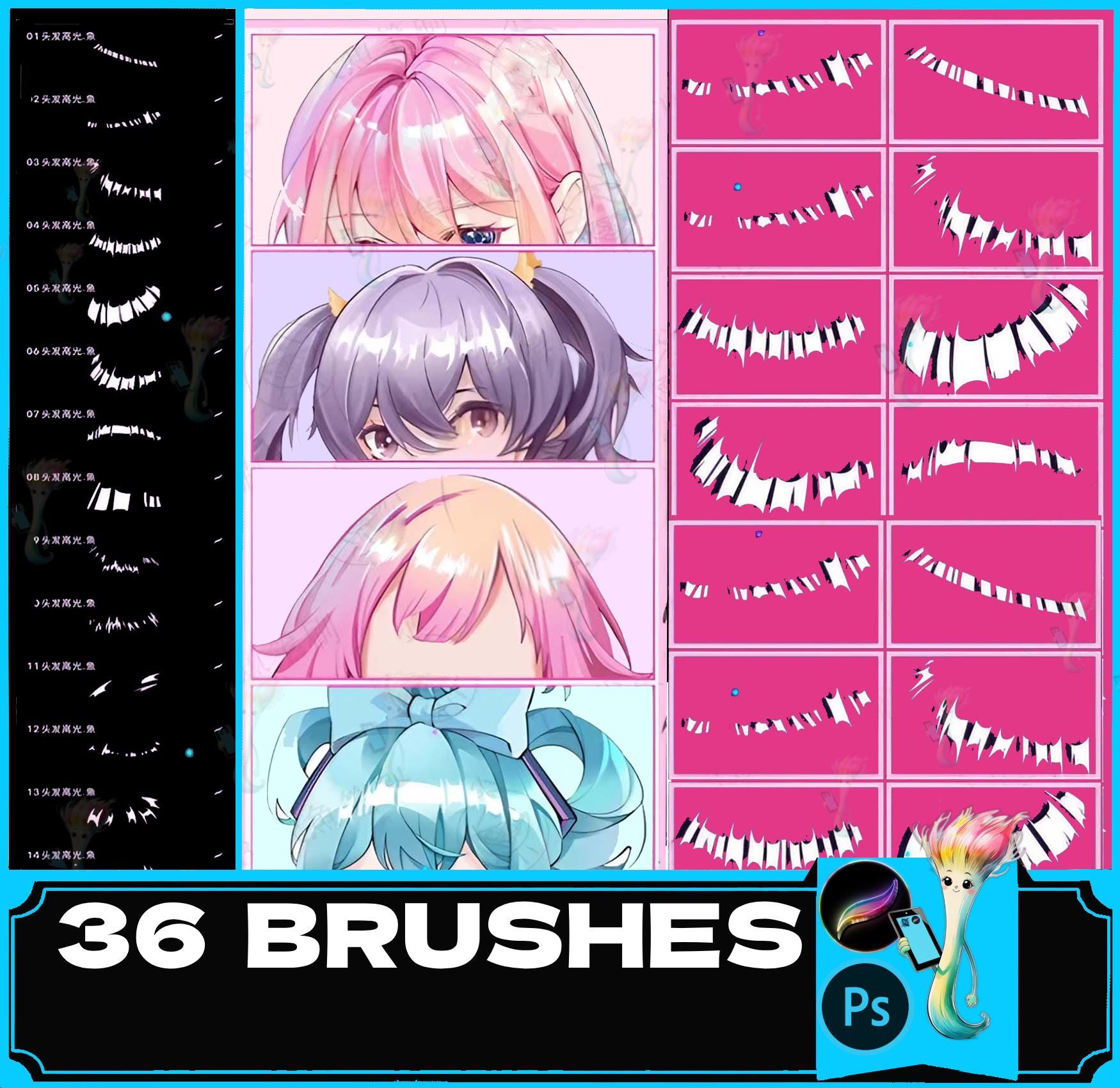 Procreate & Photoshop Hair Highlight Brushes for Anime and Realistic Gloss Effects - Image 1