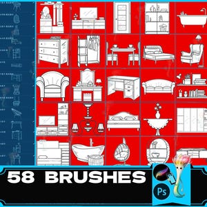 Procreate Furniture Brushes: Interior Design, Photoshop Compatible