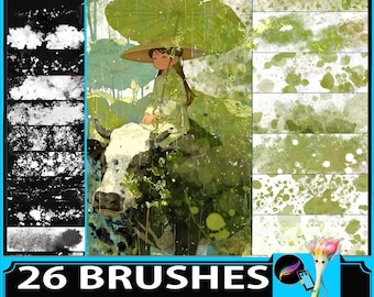Pinceles para salpicaduras de tinta de Procreate: pintura de estilo chino, decoración con lámina dorada