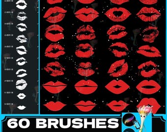 Set de pinceles con forma de beso de lápiz labial: sellos para Procreate y Photoshop