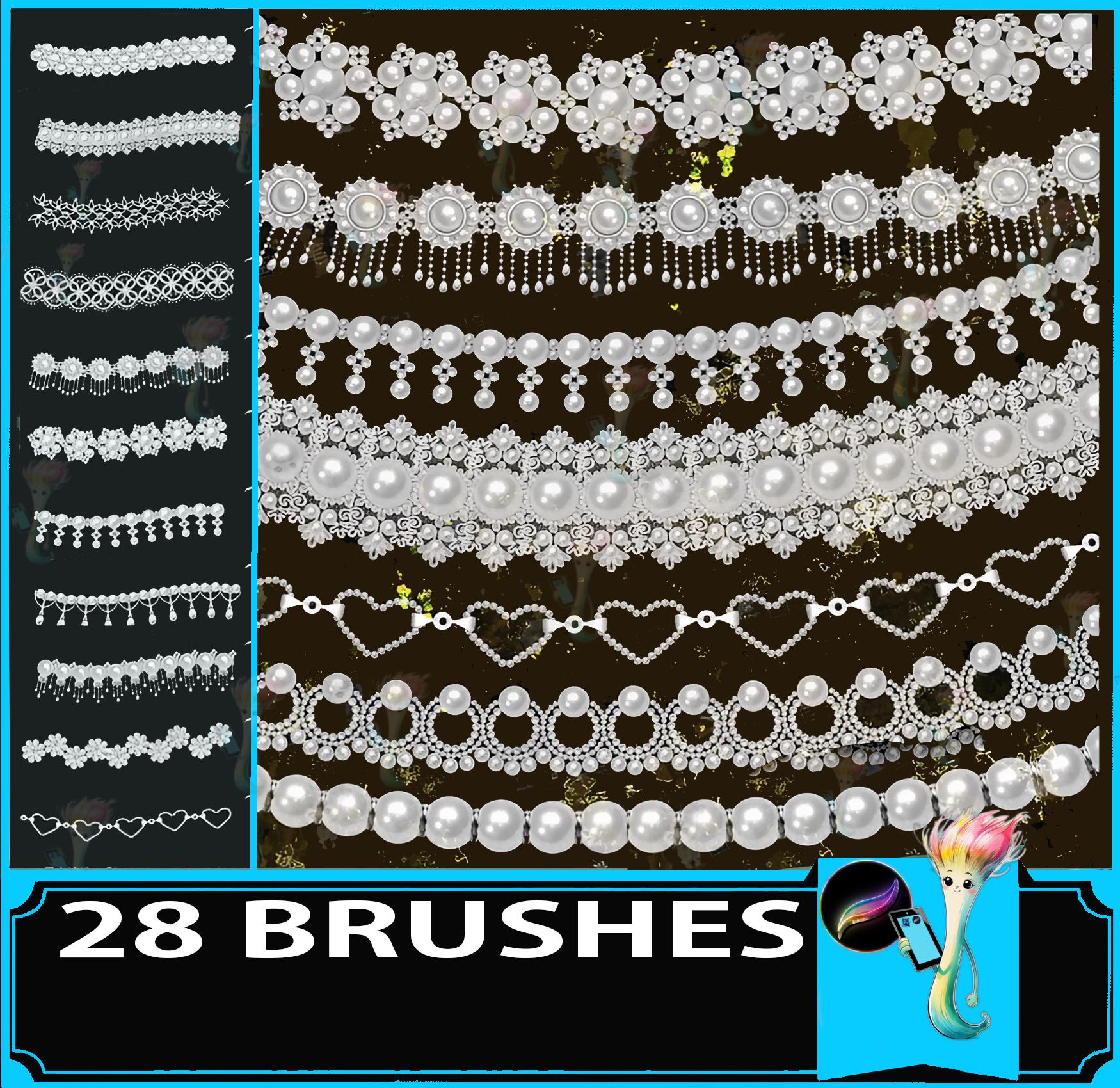 Procreate Jewelry Brushes & Stamps Set – Pearl Necklace, Bead String & Chain Brushes