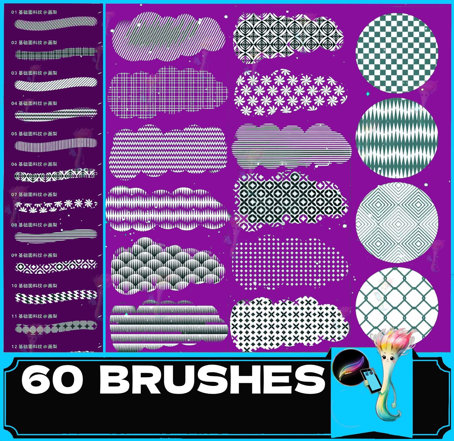 Procreate Set de pinceles de textura textil: puntos, rayas, rejillas y bases de patrones geométricos