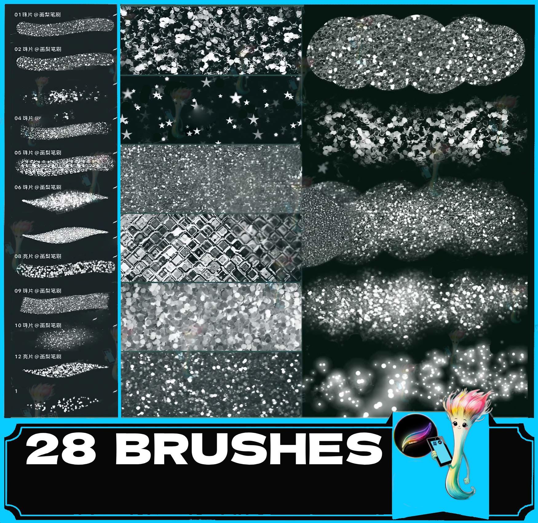 Procreate-Pinsel für Kleidung & Accessoires – Perlen, Pailletten, Schuppen, Glitter, Lichteffekte & Lidschatten-Stempel