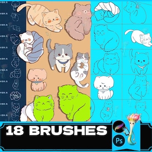procreate brush ps brush cute cartoon cat line drawing animal auxiliary decoration watermark kitten cartoon, stamp procrate brushes