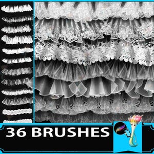 Procreate brush three-dimensional transparent lace fashion design wedding dress skirt pleated ruffle skirt, Pleats Shirring Smocking Gather