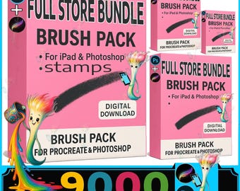 9000+ Procreate- och Photoshop-penslar och stämplar: Ultimat paket (kommersiellt bruk) (digital nedladdning)