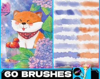 Procreate & Photoshop Brushes: Ancient Style Watercolor, Ink, Texture (PS Brushes) (Digital Download)