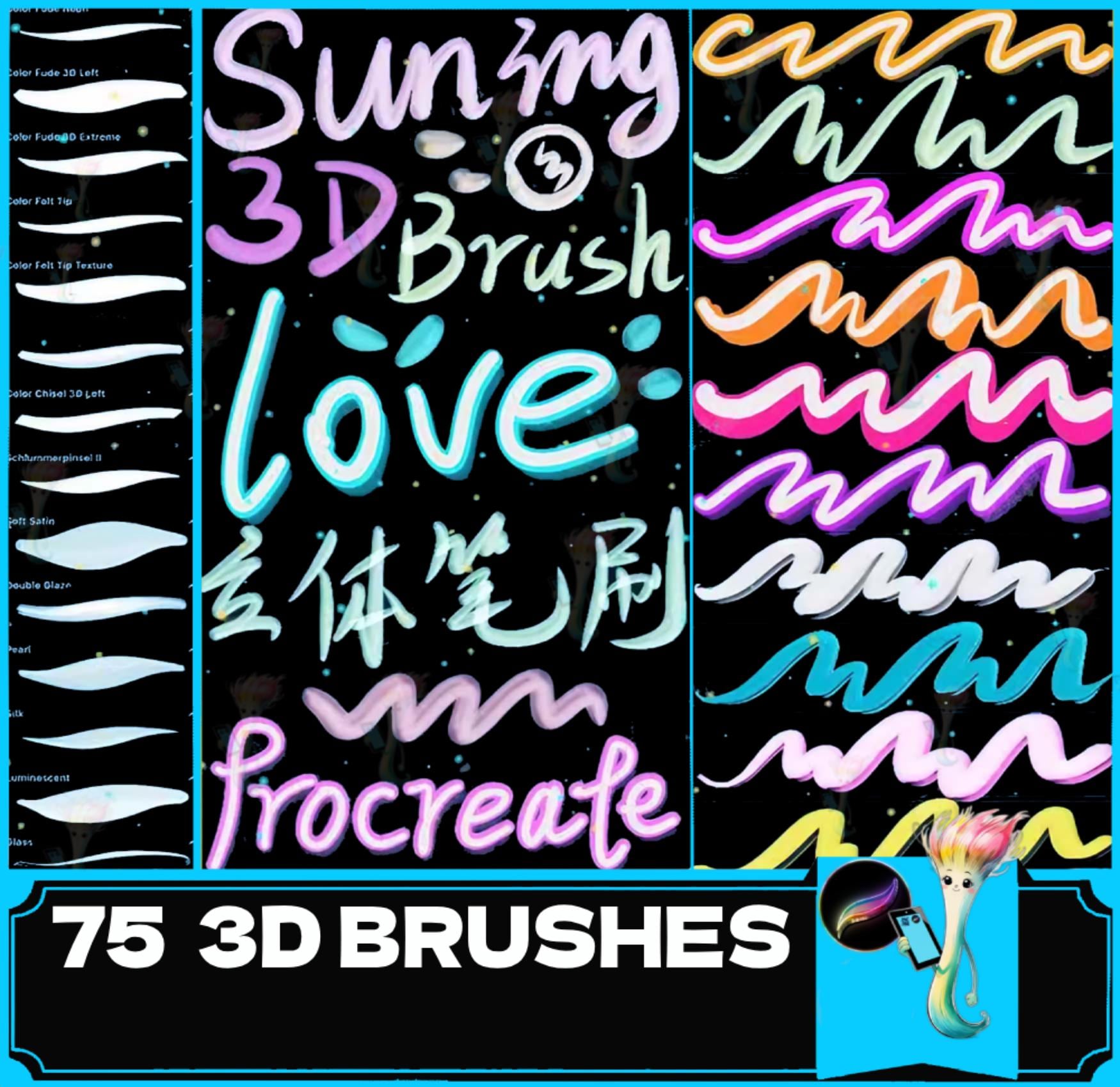 Set de pinceles Procreate 3D Stroke – Bicolor, contornos huecos y efectos de crema líquida para escritura, graffiti y lettering