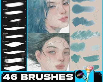 Zestaw pędzli Procreate: miękkie pędzle artystyczne, do renderowania i anime