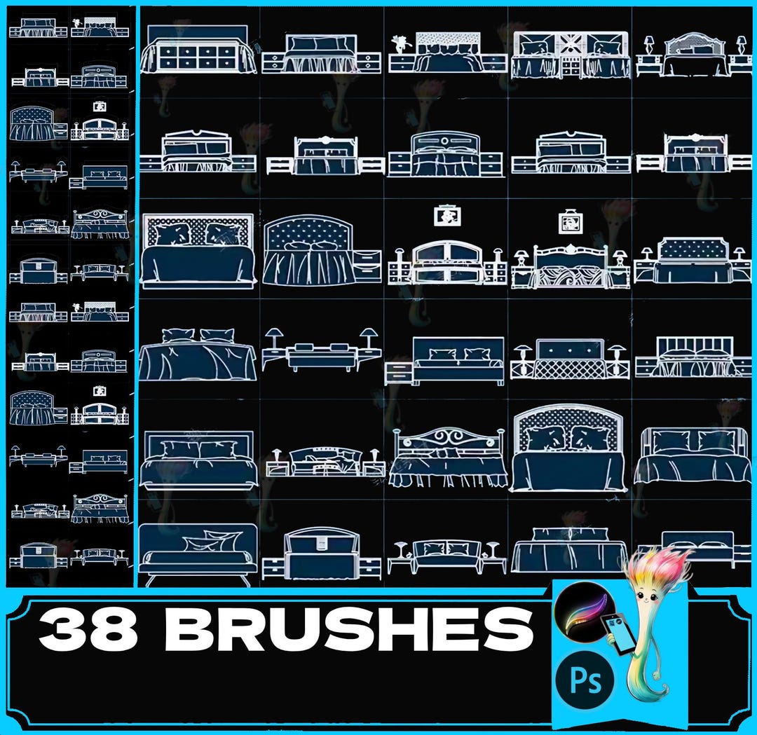 Procreate & Photoshop Furniture Stamps: Interior Design Brushes - Etsy