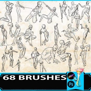 procreate brush ps brush female human body structure line draft muscle skeleton auxiliary line girl action, photoshop stamps, photoshop body