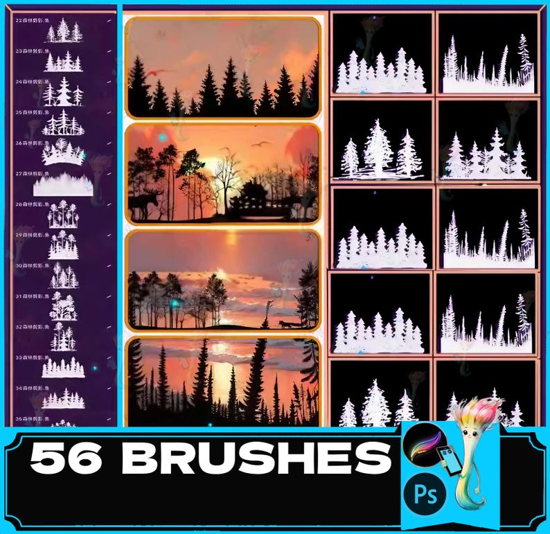 Pine Tree Silhouette Brush Set: Procreate & Photoshop Stamps - Etsy