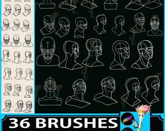 Procreate & Photoshop Brushes, Multi-Angle Head Portrait-Hilfslinien