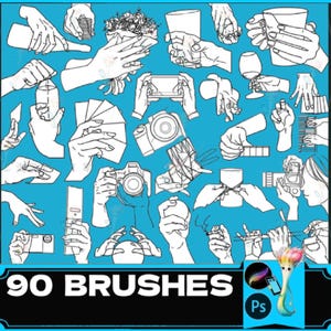 Procreate & Photoshop Brushes: Hand Holding Action Line Drawing