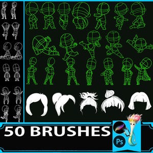 chibi procreate hair, procreate hairstyle, procreate manga, photoshop hair stamp, version cute character, photoshop chibi, chibi procreate