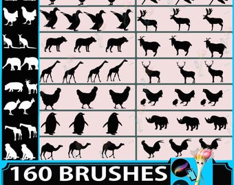 160 Animal Brush Stamps: Dog Cat Doodle Photoshop Brushes