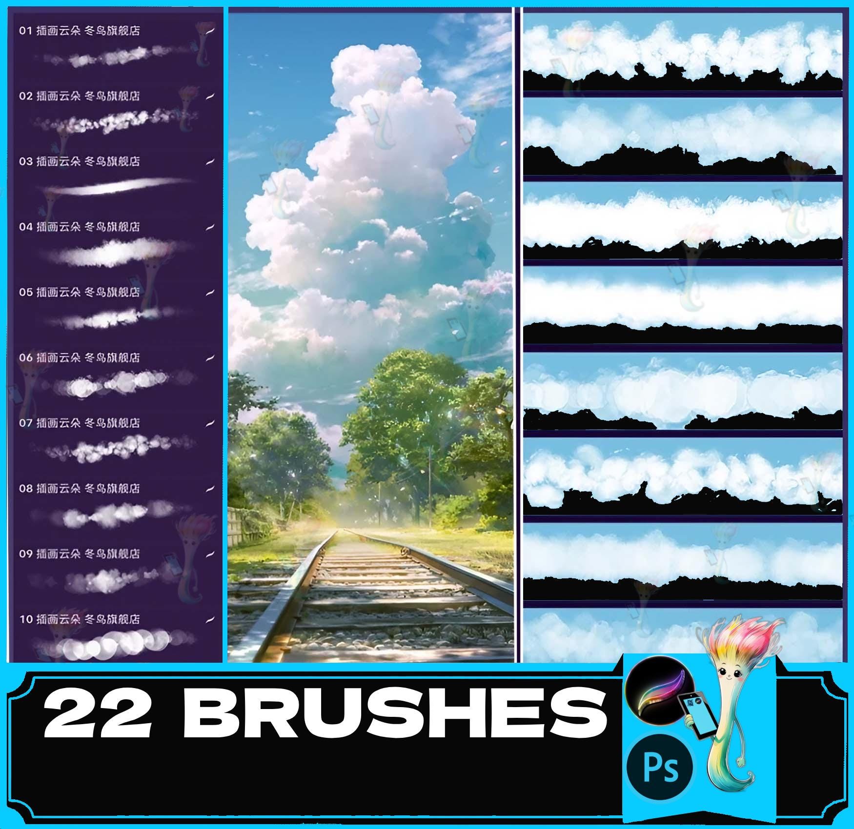 Cloud Procreate Brush Set: Hand-painted Sky Texture (commercial Use ...