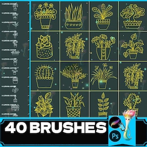 Procreate Bonsai Brush Set: Green Leaf Plant Line Art (PS Brush)