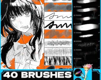 Pinceles de cómic de anime: texturas de bocetos pintadas a mano para Procreate y Photoshop
