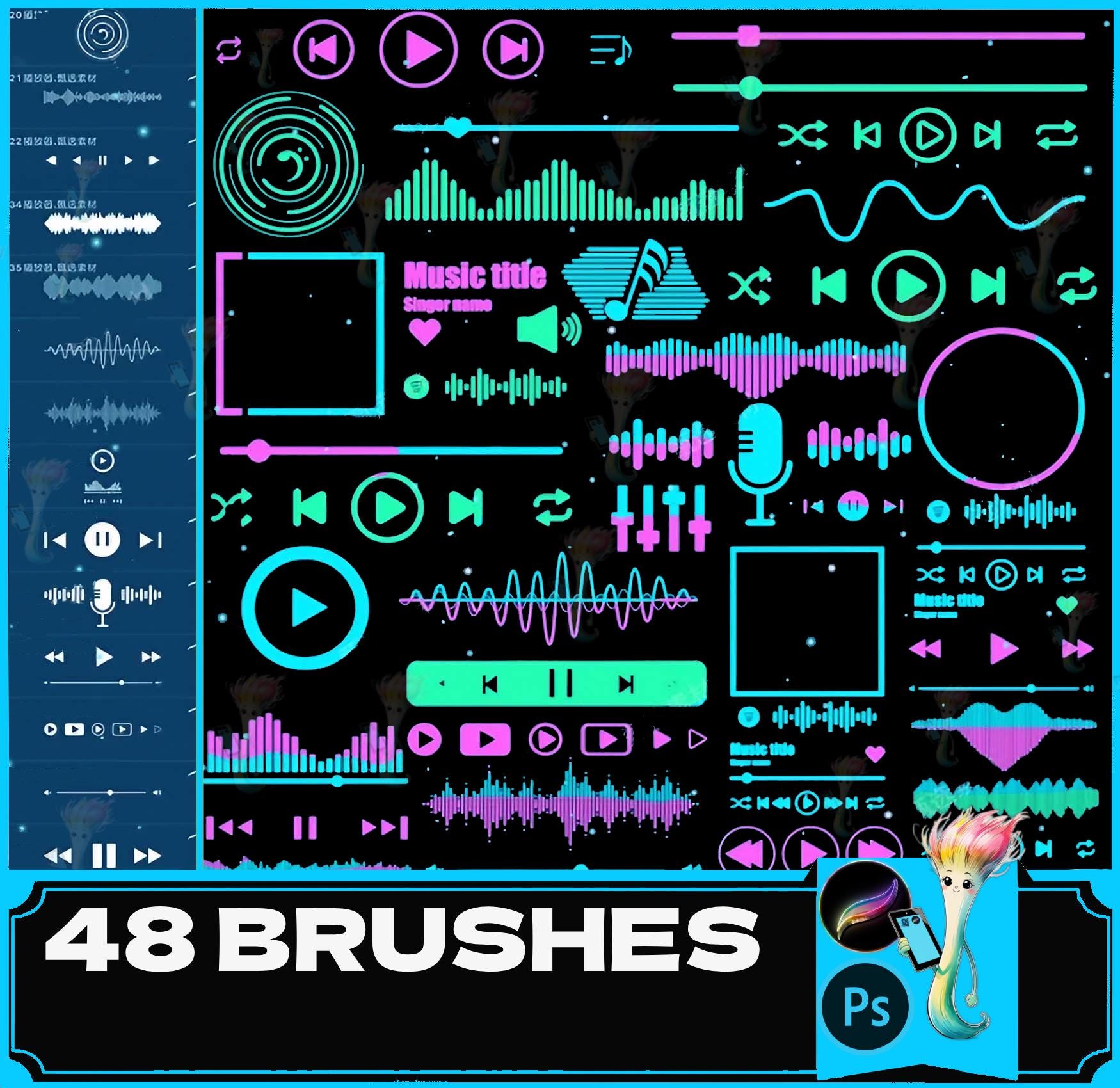 Procreate & Photoshop Music Player Brushes: Mobile App Interface