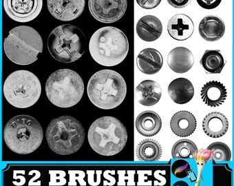 Realistic Metal Screws Procreate Photoshop, Metal Screws Hardware Brushes Industrial Texture