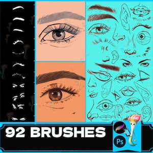 Procreate brush, PS brush, portrait facial, features auxiliary, line drawing, eyebrows, eyelashes, eyes, nose, ears, lips