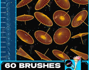 Procreate & Photoshop Brushes: Chinesische Regenschirm-Illustration