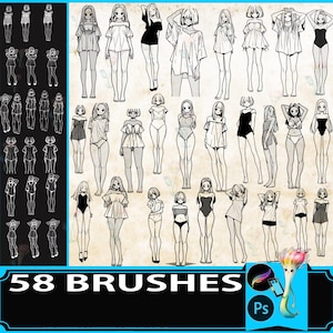 procreate brush, ps brush, girl standing human body female anime character auxiliary line draft learning sketch