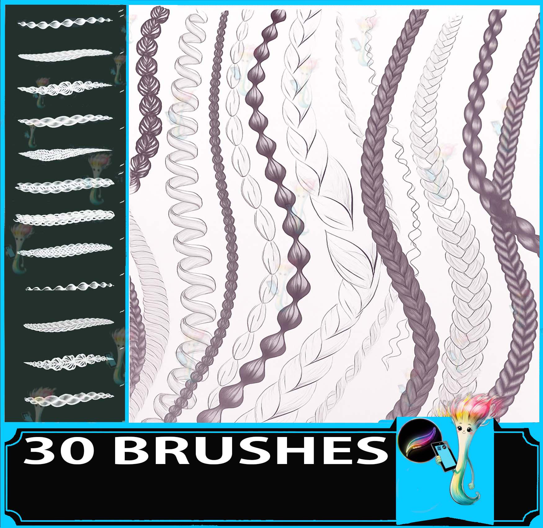 Procreate Hair Brushes: Locs, Curls, Braids, Afro Textures + Photoshop Double Braid