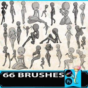 Procreate brush PS brush girl female human body line draft sketch pose action character structure copy, Female Body Poses Stamp For Procreat