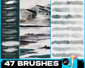 Procreate Brush Set: Chinese Ink Painting, Watercolor Texture