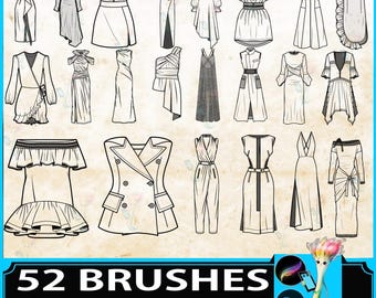 Procreate Clothing Stamp Brush Set: Dress Design, Fashion Sketch