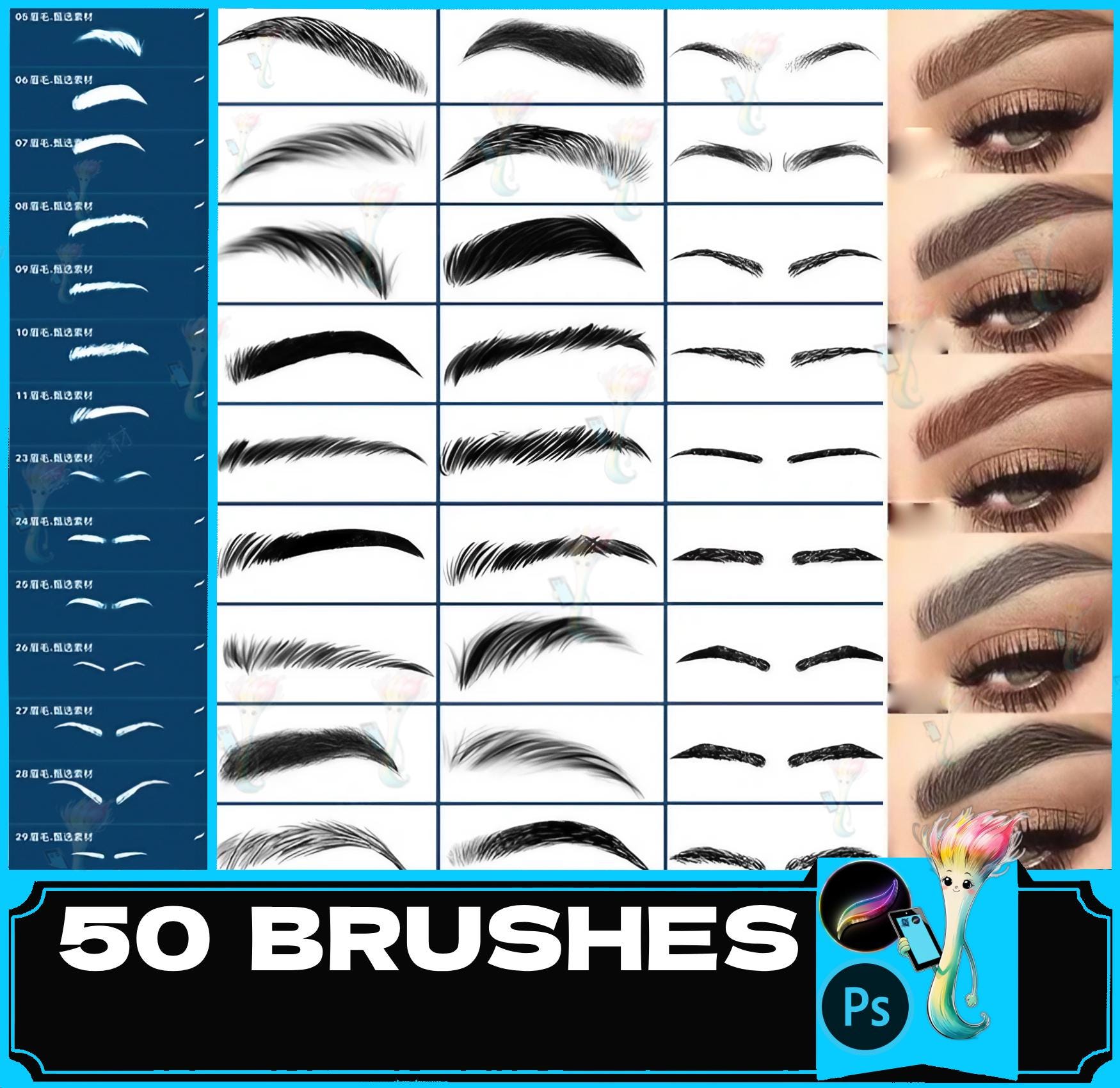 Procreate Eyes & Eyebrows Stamps: Photoshop Brush Set