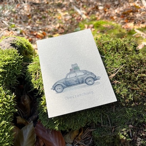 Grußkarte, Geschenkkarte, Überraschungskarte, Weihnachtskarte, Automobil, Oldtimer Emma, Aquarell, DIN A6, gedruckt auf Graspapier