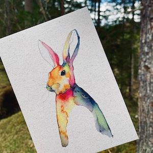 Hase Charlie | Grußkarte Geburtstagskarte Osterkarte Sammelkarte Kinder Frühling Regenbogen Bunt Kaninchen Tiere Bauernhof Watercolor DIN A6