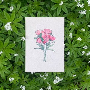 Pfingstrosenstrauß Veronika und ihre Quasselstrippen | Grußkarte Blumenstrauß Blumen Natur Frühling Aquarell-Optik Din A6 Pfingstrose