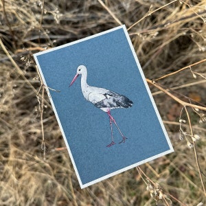 Geburtskarte, Glückwunschkarte, Storch, Hallo Baby, Aquarell, Midnight Blue, DIN A6, gedruckt auf Graspapier