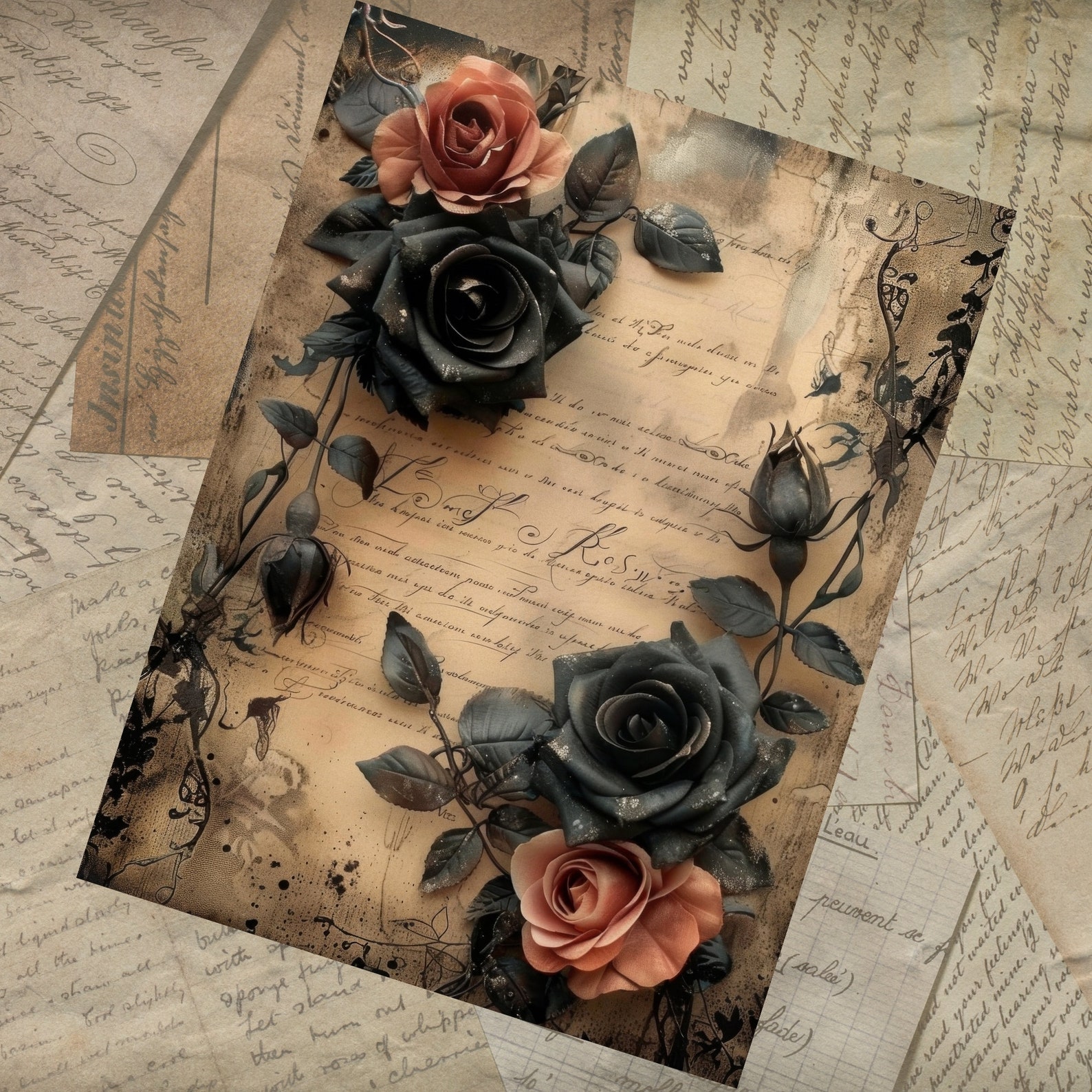 Gothic Roses Junk Journal Pages | Black Roses Collage Sheets for ...