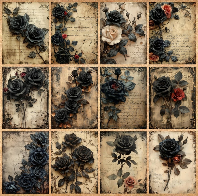 Gothic Roses Junk Journal Pages | Black Roses Collage Sheets for ...