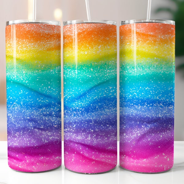 Radiant Rainbow Glitter Ombre Tumbler Wrap, Sublime 20 oz Skinny Tumbler Design, Digital Download, Gradient Tumbler PNG Sublimation