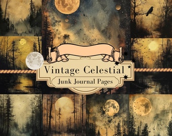 Mystical Moon Junk Journal Pages | Dark Fantasy Scrapbook Page | Lunar Journal Printables | Celestial Paper Collage | Sheet Digital Download