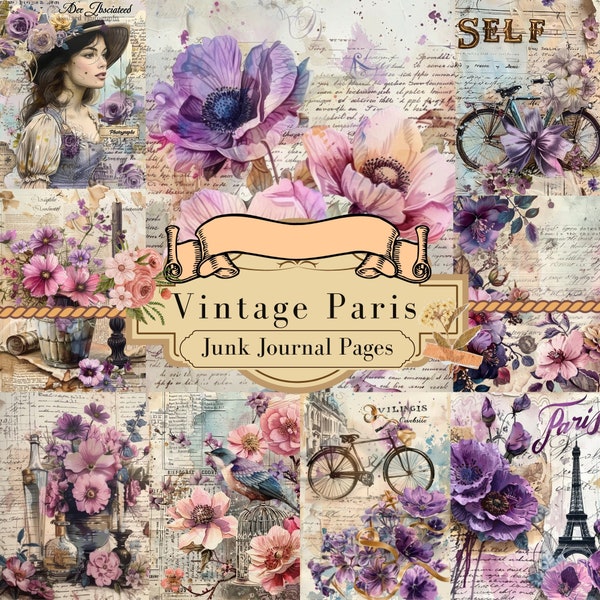 Paris Junk Journal Kit | Watercolor Journal Pages | Printable Floral Antique Paper | Digital Vintage Collage Sheets | Old Fashion Collection